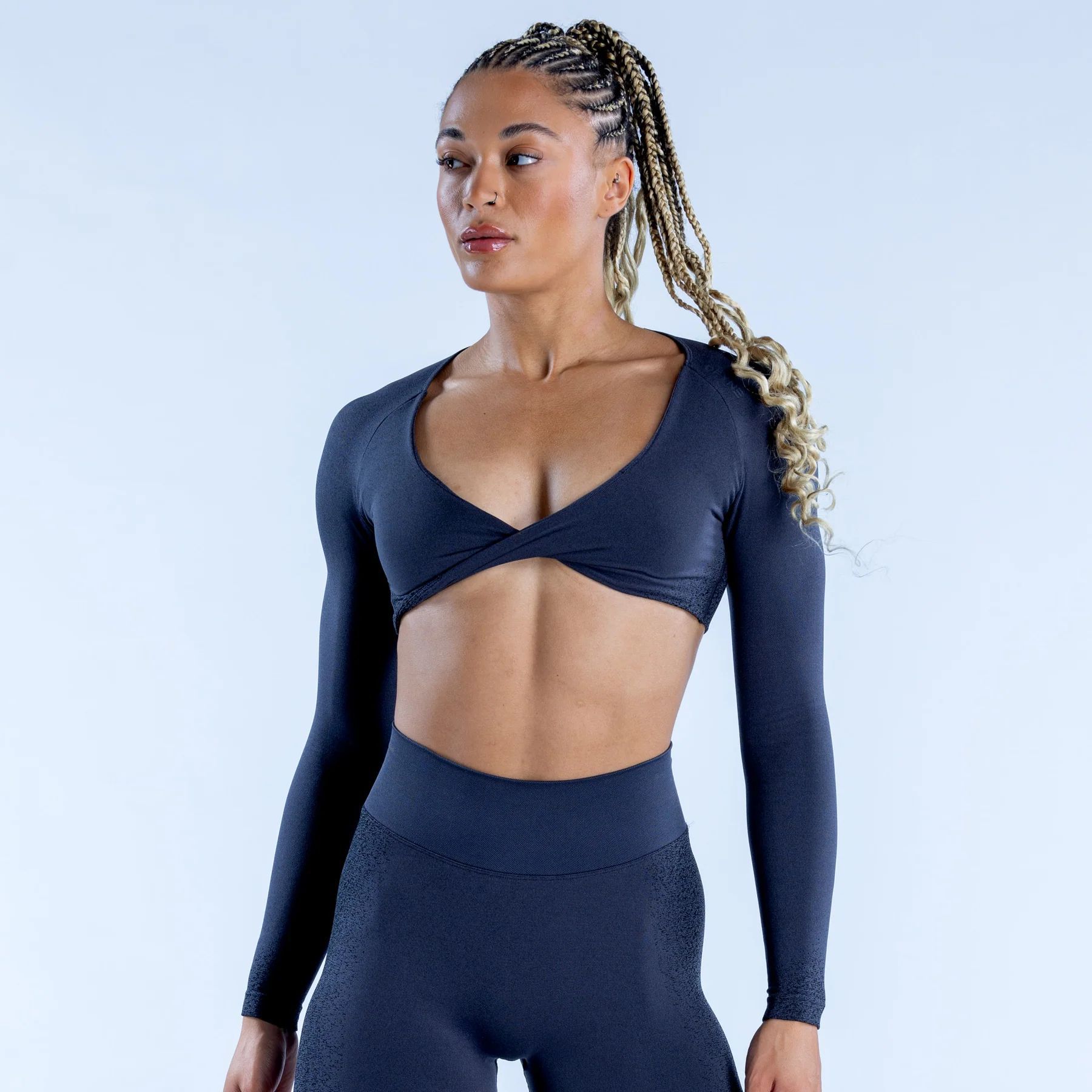 Cross Front Gym Tops for Women Long Sleeve Fitness Elastic Yoga Quick Dry Wholesale Print Sports Workout Tops