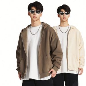 H5417 New Arrivals Custom Heavyweight 420g <b>Fleece</b> <b>Liner</b> Zipper Hoodies Plain Oversized Zip up Hoodies - Product Image 3