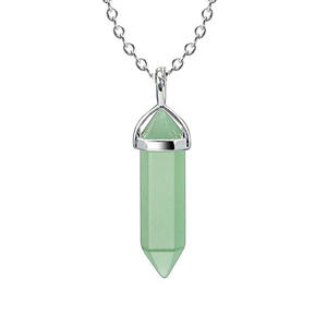 Aventurine verte Améthyste Pierre de cristal naturel Colonne hexagonale Sceptre Pendentif Cône Chaîne Collier - Product Image 3
