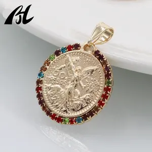 Mexico 50 Pesos Goddess Of Liberty Coin Custom Unisex Hip Hop Charms 18K Gold Plated Crystal Jewelry Pendant For Necklace