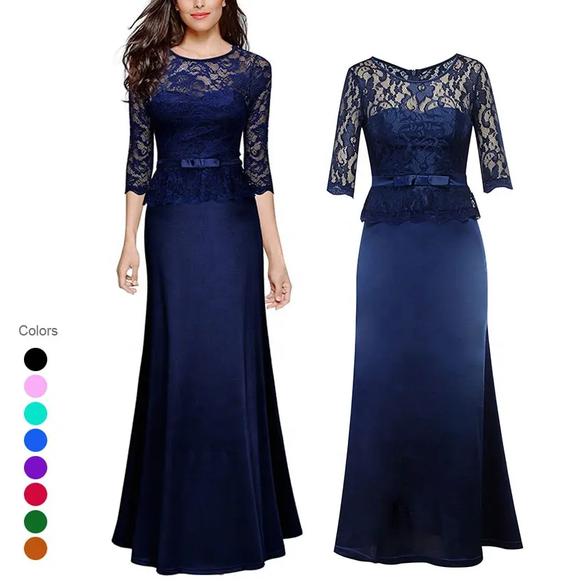 Custom Wholesale 2021 Blue Lace Princess Long Dresses Formal Bridesmaid Luxury Evening Party Dress