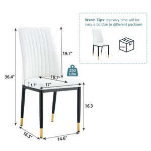 Chaise de salle à manger blanche de luxe moderne avec dossier capitonné à cannelures verticales et structure en métal noir et or pour hôtel, maison, lieu de mariage - Product Image 3