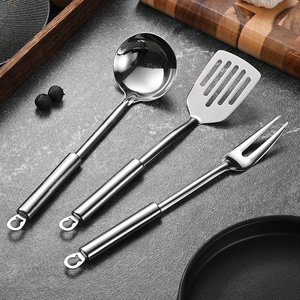 Venta al por mayor <span class=keywords><strong>utensilios</strong></span> para el hogar de acero inoxidable mango plano pequeña pala sopa Shell carne tenedor <span class=keywords><strong>Camping</strong></span> viaje utensilio de <span class=keywords><strong>cocina</strong></span> portátil - Product Image 5