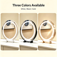 Miroir de maquillage rond à LED, alimenté par USB, pliable, pour bureau/table, grande taille, HD, pour dortoir, chambre à coucher