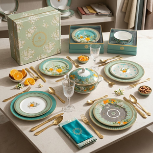 Vajilla de Porcelana Fina <span class=keywords><strong>Siciliana</strong></span> Naranja con Diseño Geométrico, Platos para Banquete de Cítricos, Venta al por Mayor - Product Image 4