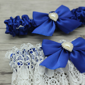 Ceinture de <span class=keywords><strong>jarretière</strong></span> de mariée en satin élastique <span class=keywords><strong>bleu</strong></span> <span class=keywords><strong>roi</strong></span> avec ruban décoratif en forme de cœur et perles – Vente en gros de jarretières de mariée - Product Image 2