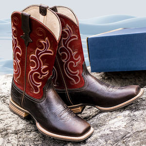 Botas Vaqueras de Cuero Genuino a la Moda para Mujer con Construcción Goodyear Welt y Punta Cuadrada, Botines Planos Estilo <span class=keywords><strong>Western</strong></span> para Trabajo - Product Image 1