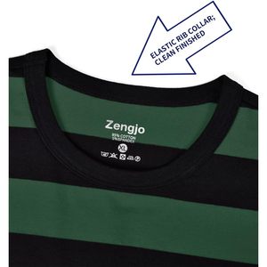 Custom <b>Mens</b> <b>Striped</b> Long Sleeve <b>T</b> <b>Shirt</b> Cotton Stretch Crewneck Regular Fit Casual Tee Green Black Stripes - Product Image 6