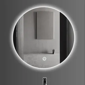 防水无框圆形触摸壁挂式镜子照明调光发光二极管浴室化妆镜灯