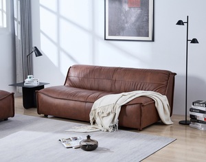 Classic Vintage 1+3 Seater <strong>Brown</strong> Genuine Leather <strong>Sofa</strong> Soft Simple Design for Living Room - Product Image 2