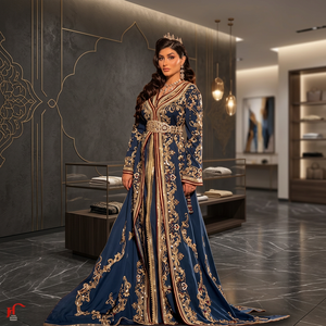 Robe Abaya élégante brodée bleue, ample, anti-plis, longueur ras du sol, à manches longues, col en V, motif floral, pour femme, style Moyen-Orient, pour mariage, collection automne - Product Image 3