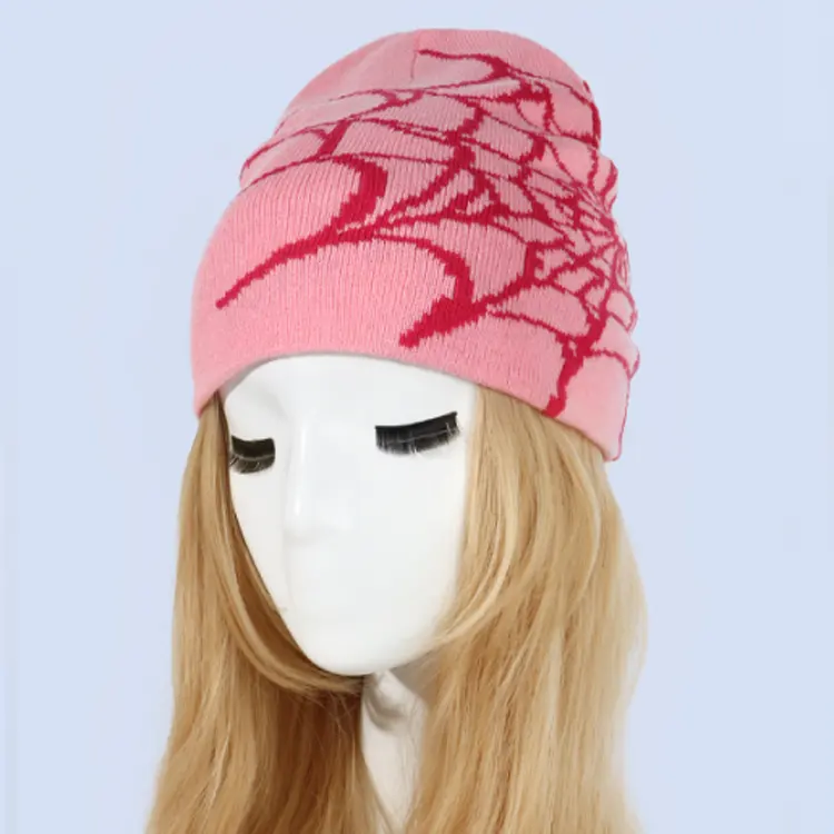 F-1983 donna uomo popolare maglia jacquard teschio cappello logo personalizzato cappelli ricamati economici sloucky spider web beanie