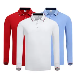 Factory Selling Stand Collar Long Sleeves Breathable Cotton Polo Shirts With Logo Customization