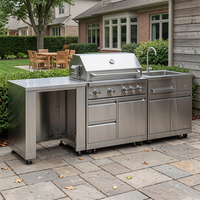 Meubles de cuisine d'extérieur haut de gamme antibactériens pour jardin, modulaires, en acier inoxydable 304, texture métallique