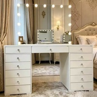 Table de toilette multi-tiroirs en MDF de qualité supérieure avec miroir LED Hollywood, fonction de charge USB pour la salle de bain à domicile