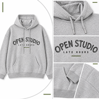 Sweat à capuche personnalisé OEM pour homme, gris clair, style universitaire, 300 GSM, mélange de coton, molleton bouclette, imprimé sérigraphié, fabricant