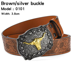 Nuova cintura <span class=keywords><strong>da</strong></span> uomo con grande fibbia in Denim occidentale testa di toro, alla moda in lega Punk American Street cintura in rilievo - Product Image 3