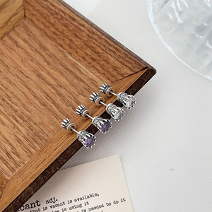 S925 Sterling <b>Silver</b> <b>Stud</b> Earrings Flower Shape Purple And White Zircon For Women Everyday Wear - Product Image 1