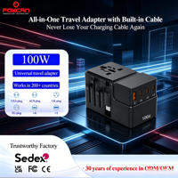 Adaptateur de voyage universel Foxcan All One Portable USB PD QC3.0 100W GaN avec 4 ports Type-C + 1 port USB-A, charge rapide pour ordinateur portable, appareil photo