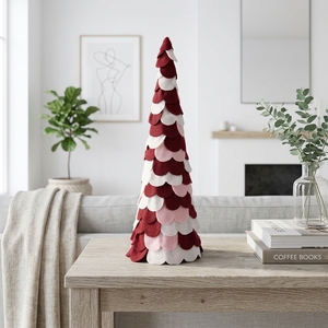 Blush Pink Red White Felt Petal Cone <b>Christmas</b> <b>Tree</b> Topless Pink Holiday <b>Mini</b> Pastel Bedroom Decoration - Product Image 2
