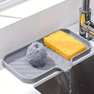 MUYULINS Silicone <b>Rack</b> Kitchen Tray with Hole Countertop Cleaning <b>Sink</b> Drain Mat Suitable for Brushes, Sponges, Soap - Product Image 1