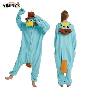 <span class=keywords><strong>Pijama</strong></span> Enterizo Térmico de Forro Polar con Capucha de Animales Lindos (Ornitorrinco Azul) para Mujer, Tallas Grandes, Casual de Primavera e Invierno, Venta al por Mayor - Product Image 1