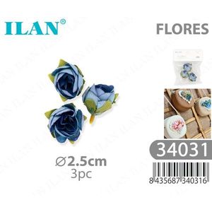 ILAN Fiori Blu Rosa 2,5cm 3 Pezzi Decorazione Artigianale - Product Image 1