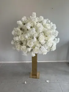 Décoration de mariage, anniversaire, banquet : grandes boules de fleurs blanches en cerisier et roses de 80/70/60/50 cm, décoration de table avec vases et porte-bougie - Product Image 4