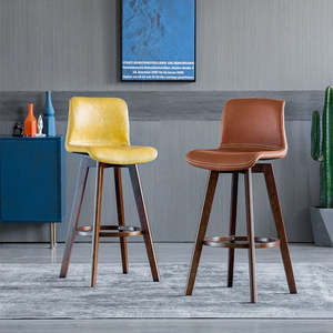 Chaise de bar en bois massif au design moderne, tabouret de bar pour salon de thé, tabouret de bar pour la maison avec dossier créatif, tabouret de bar pivotant pour comptoir, chaise haute pour le lait - Product Image 4