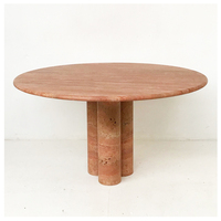 Table à piédestal cannelée, mobilier en pierre fossile, table à manger ronde en marbre