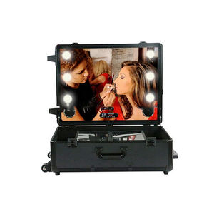 Boîte à cosmétiques sur mesure en aluminium <span class=keywords><strong>noir</strong></span> avec éclairage LED, boîte de maquillage pour dames, Super Stars, danseuses avec télécommande - Product Image 2