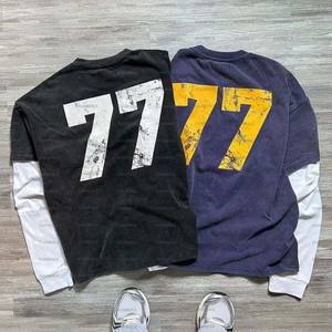 T-Shirt Personalizzata 100% Cotone a Doppio Strato con Lavaggio Acido, Grafica Teschio Stampata, Maglietta a Maniche Lunghe a Doppio Strato per Uomo - Product Image 2