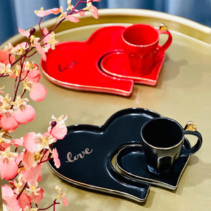 Taza de Café de Cerámica con Platillo en Forma de Corazón, Taza de Café Creativa de Cerámica con Platillo - Product Image 5