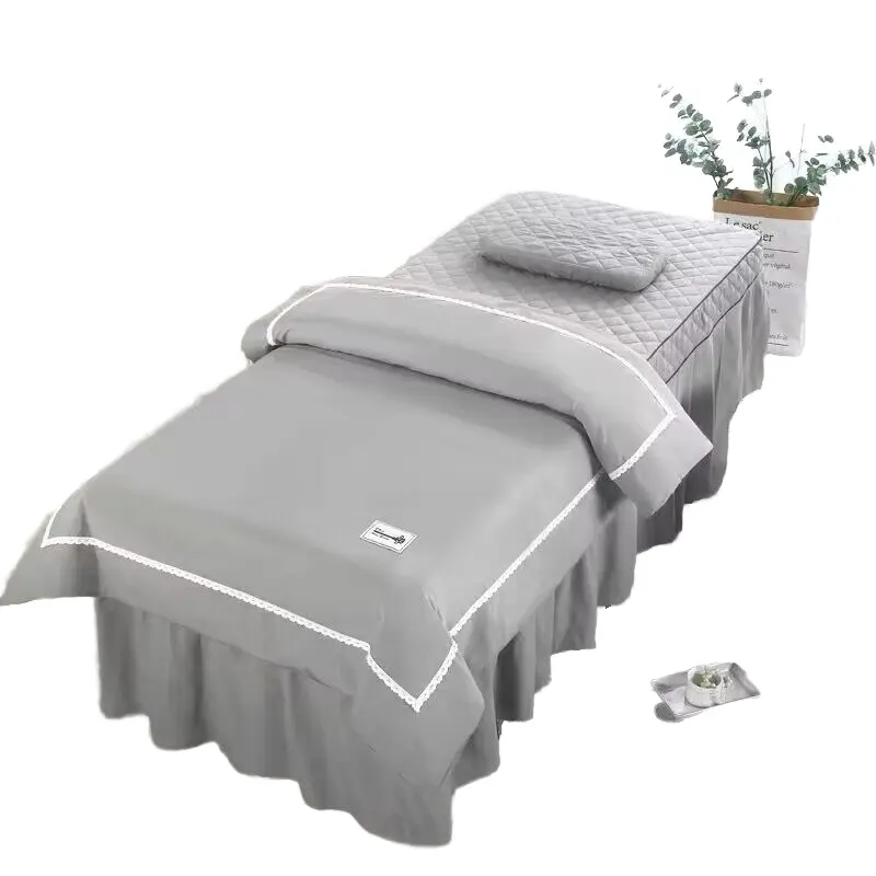 Pamuk masaj sac setleri düz boyalı basit güzellik yatağı kapak cilt dostu 4-Set katı renklerde yatak örtüsü