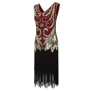Hot sales drop shipping Women 1920s Vintage Flapper Fringe Beaded Gatsby Party Dress with 20s Accessories Set