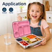 Aohea Hochfeste Bento-Box Warmhaltend 5-Fach Unterteilte Edelstahl-Lunchbox Mit Silikondeckel für Kinder und Erwachsene