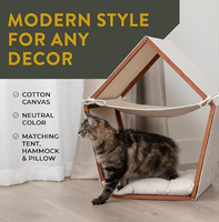 Maison de lit tipi de style bohème avec cadre en bois de pin chat toile tente hamac et oreiller lit chat meubles pour chat