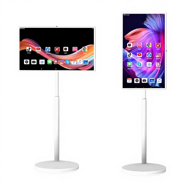 21.5 Inch LED Smart TV Touch Monitor White LCD Screen Mobile Portable Tablet Floor Standing Android 15 WiFi for
