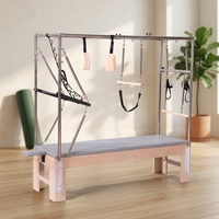 Table de Correction Posturale avec Base en Bois, Barres Trapèze, Sangles Suspendues, Rééducation en Studio, Barres Réglables, Lit Pilates Cadillac