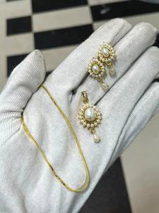 Handmade Gold Plated Imitation <b>Pearl</b> Necklace Earring Pendant <b>Set</b> Vintage Floral Design Indian Women's Trendy Wedding <b>Jewelry</b> - Product Image 5