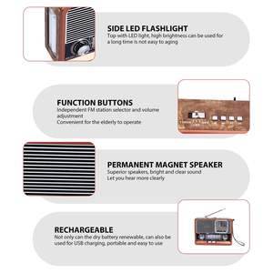 Retro Wooden Desktop Clock AM FM SW Full Band Radio Rechargeable <b>USB</b> TF Card Elder Home Broadcast Audio Receiver - Product Image 4