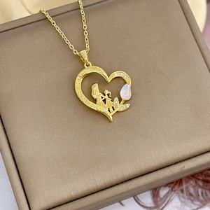 Semplice collana in <span class=keywords><strong>acciaio</strong></span> inossidabile placcato oro a forma di cuore tulipano catena zircone per clavicola per la festa della mamma del <span class=keywords><strong>commercio</strong></span> estero - Product Image 3