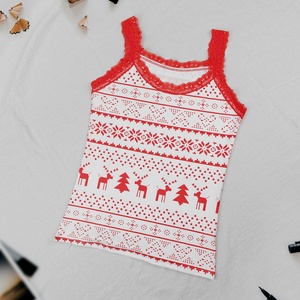 Top de Tirantes Rojo con Encaje y Estampado de Reno y Copo de Nieve para Mujer, Venta al por Mayor, Personalizado OEM, Ropa Casual de Vacaciones - Product Image 3