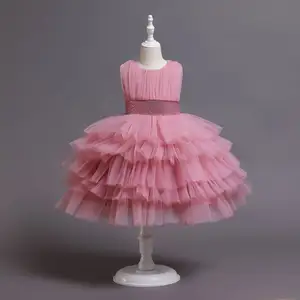 Пышное высококачественное милое розовое свадебное платье для девочек детское платье принцессы на день рождения детское свадебное платье сетка