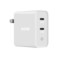 Adaptateur de chargeur mural double port USB-C 40W DC à charge ultra-rapide pour iPhone 13, 17, 17/16/15 Pro Max (prise américaine)