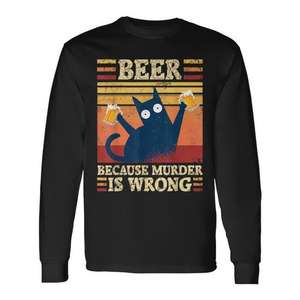 T-shirt promotionnel à manches longues pour chat, motif « Bière parce que tuer est mal» - Product Image 1