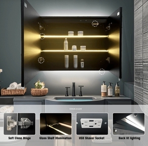 Rétroéclairage LED pour vanité <span class=keywords><strong>de</strong></span> salle <span class=keywords><strong>de</strong></span> bain avec éclairage Étagère en verre Désembuage Prise <span class=keywords><strong>de</strong></span> rasoir Fonction mémoire - Product Image 6