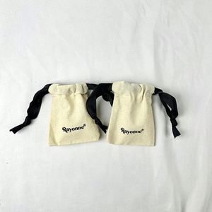 Custom Reusable Organic Cotton Biodegradable Screen Printed <b>Drawstring</b> <b>Pouch</b> Gift Bag with Logo Accept Custom Brand for Watch - Product Image 1