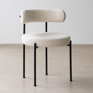 <strong>Cream</strong> Lamb Fleece <strong>Cream</strong> Lamb Fleece <strong>Dining</strong> <strong>Chair</strong>, Curved Backrest with <strong>Black</strong> Metal Legs, for Cafe Salon Restaurant Home - Product Image 5