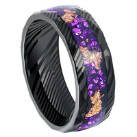 CHENG JEWELERS Bague de fiançailles vintage en acier Damas plaqué zinc noir avec incrustation de pierres concassées, 8 mm, pour homme